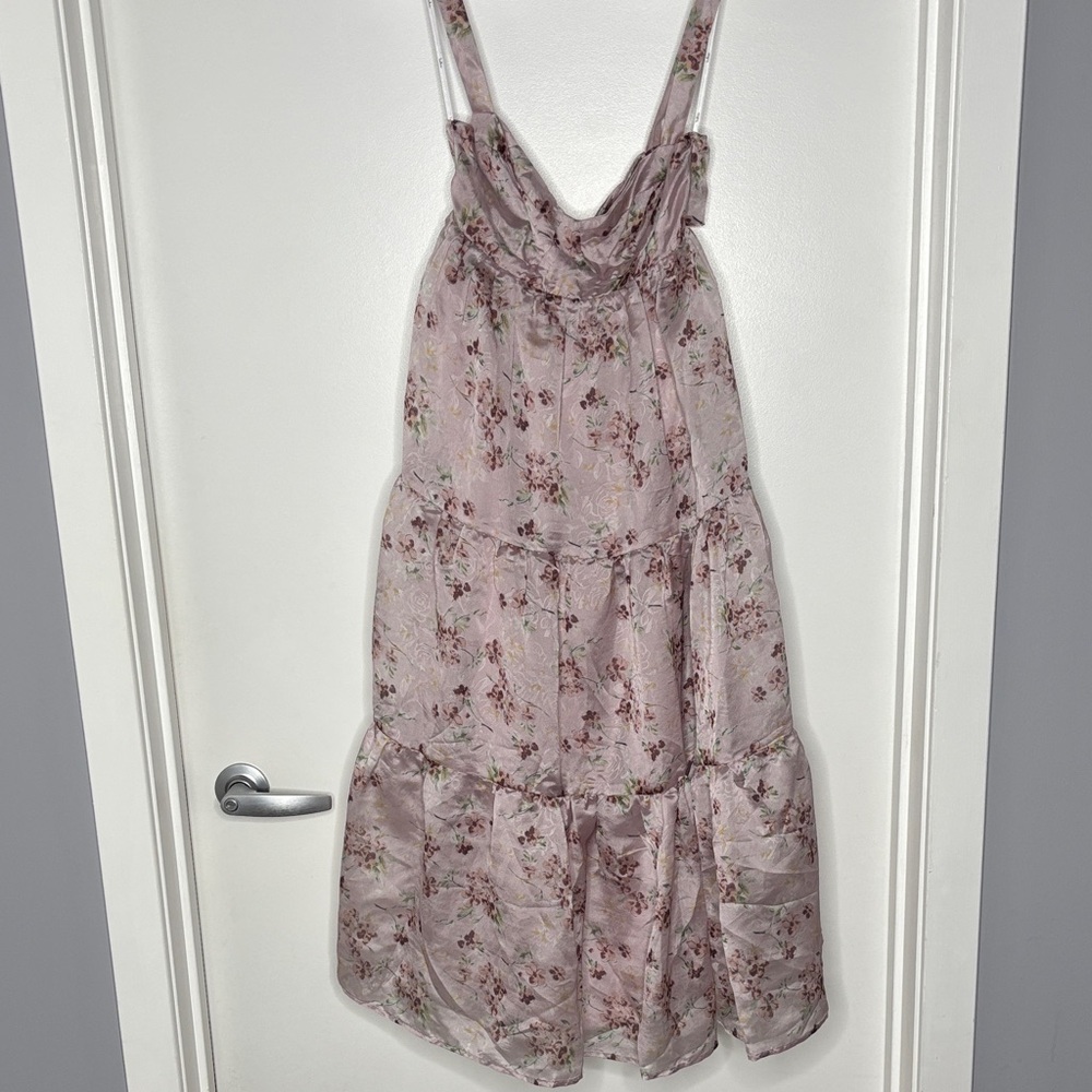 Lulu's Blush Floral Tiered Midi Dress